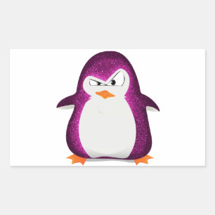 Angry Pinguin Pink Glitzer Foto Print Rechteckiger Aufkleber