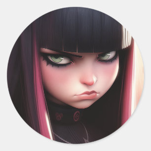 Angry Punk Rocker Girl Runder Aufkleber