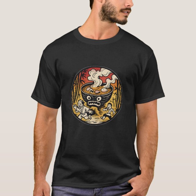Angry Ramen Bowl Japanisch Yokai Art T-Shirt (Vorderseite)