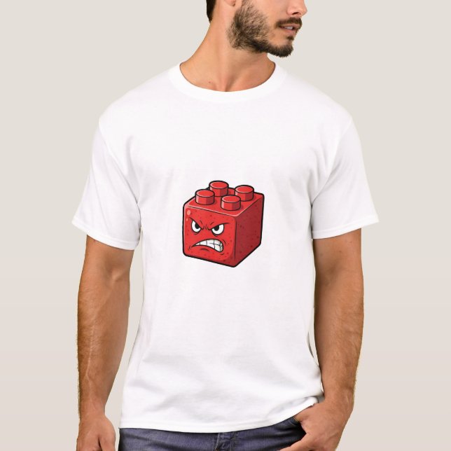 Angry Red Building Brick Character Illustration T-Shirt (Vorderseite)