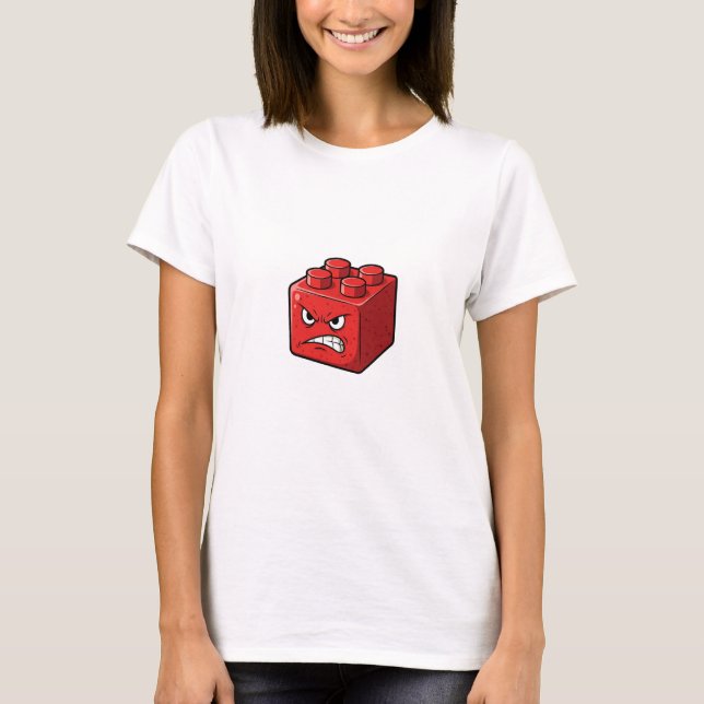 Angry Red Building Brick Character Illustration T-Shirt (Vorderseite)