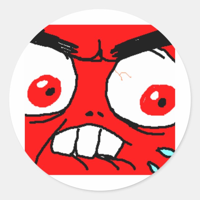 Angry Red Rage Face Runder Aufkleber (Vorderseite)