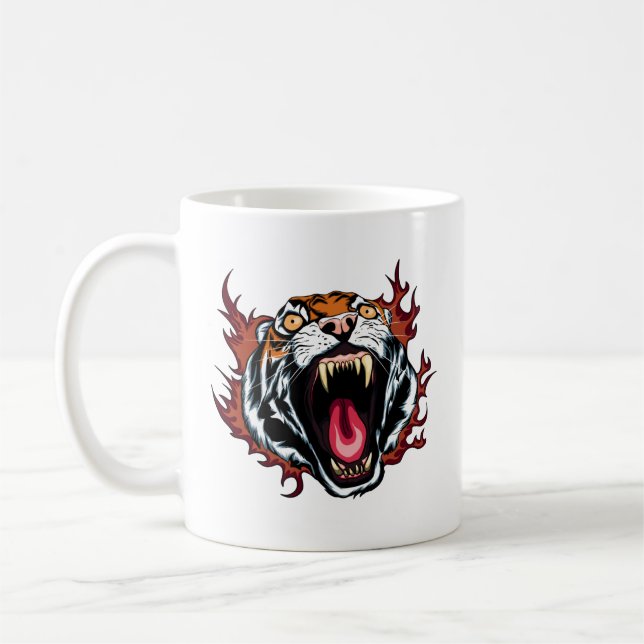 Angry Roaring Tiger Face Kaffeetasse (Links)
