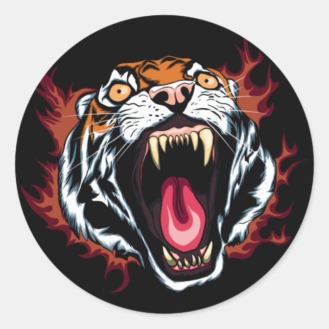 Angry Roaring Tiger Face Runder Aufkleber (Vorderseite)