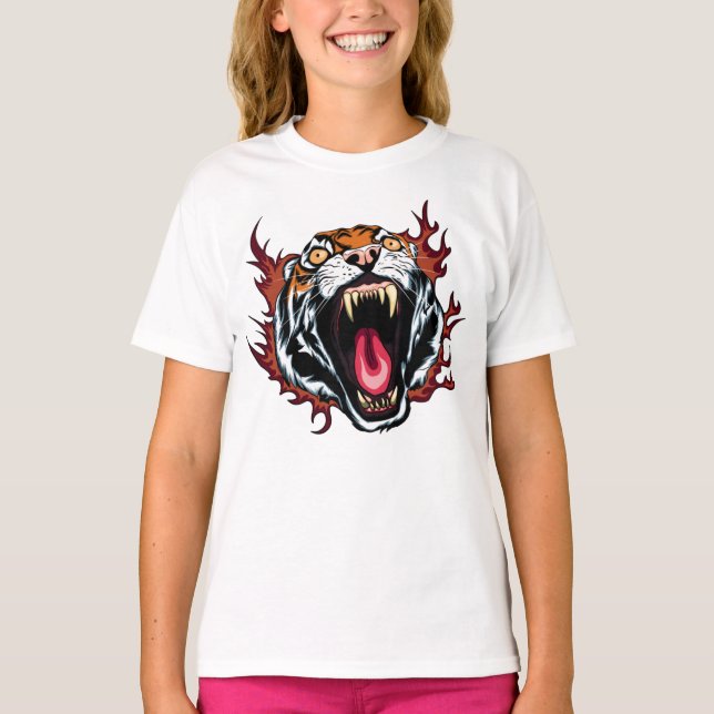 Angry Roaring Tiger Face T-Shirt (Vorderseite)