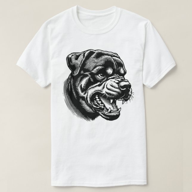 angry Rottweiler dog face- line art T-Shirt (Design vorne)
