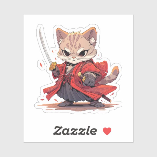 Angry Samurai style Cat Hero Aufkleber (Blatt)
