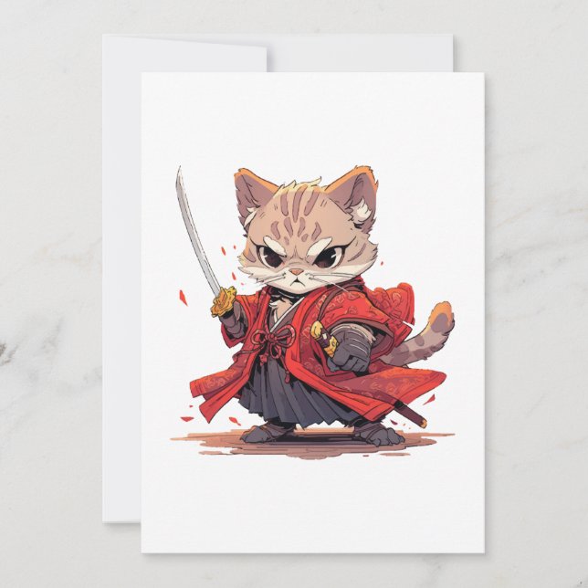 Angry Samurai style Cat Hero Einladung (Vorderseite)