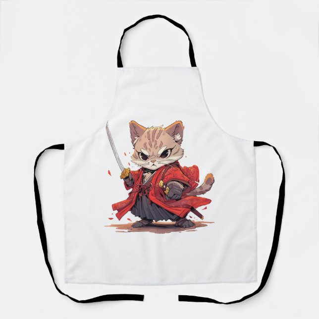 Angry Samurai style Cat Hero Schürze (Vorderseite)