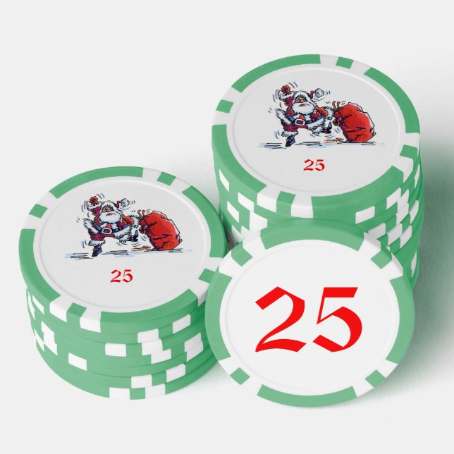 Angry Santa Green 25 gestreifter Poker-Chip Pokerchips (Stapel)
