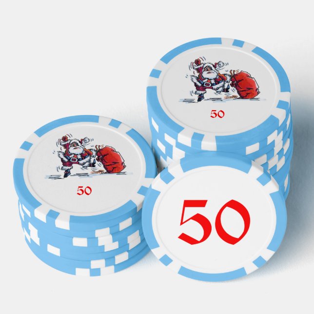 Angry Santa Light Blue 50 gestreifter Poker Chip (Stapel)