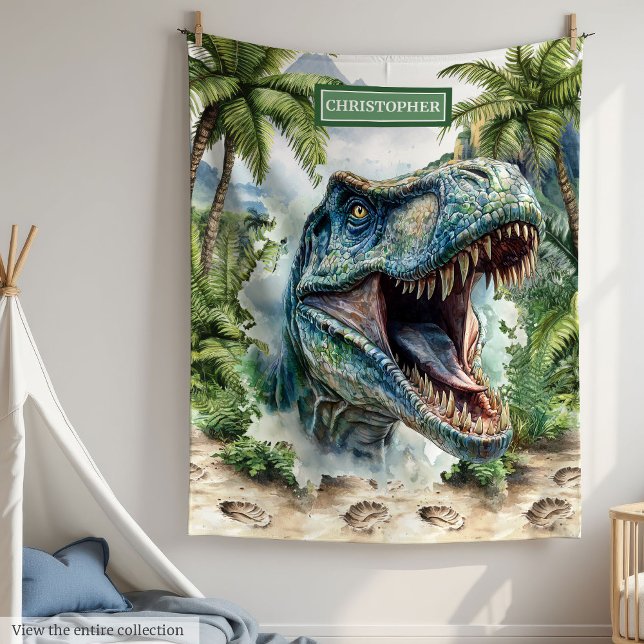 Angry T-Rex Blanket Personalisierter Name für Jung Fleecedecke (Angry T-Rex Blanket Personalized Name for Boys)