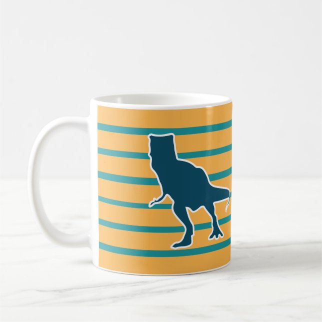 Angry T-rex Dinosaurier gelb und blau Kaffeetasse (Links)