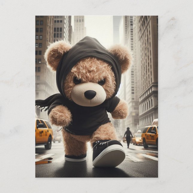 Angry Teddy Bears Storms NYC Postkarte (Vorderseite)