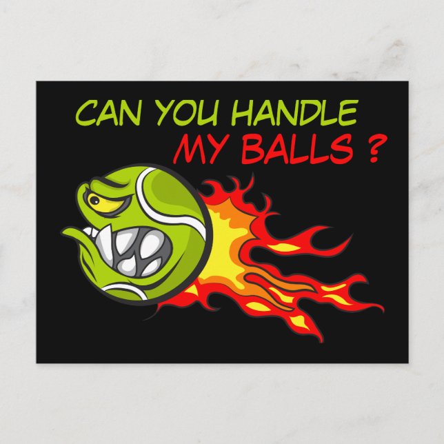 Angry Tennis Ball in Flammen mit funny Quote Postkarte (Vorderseite)