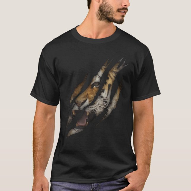 Angry Tiger Face Torn Claw Wild Safari Tierkatze T-Shirt (Vorderseite)