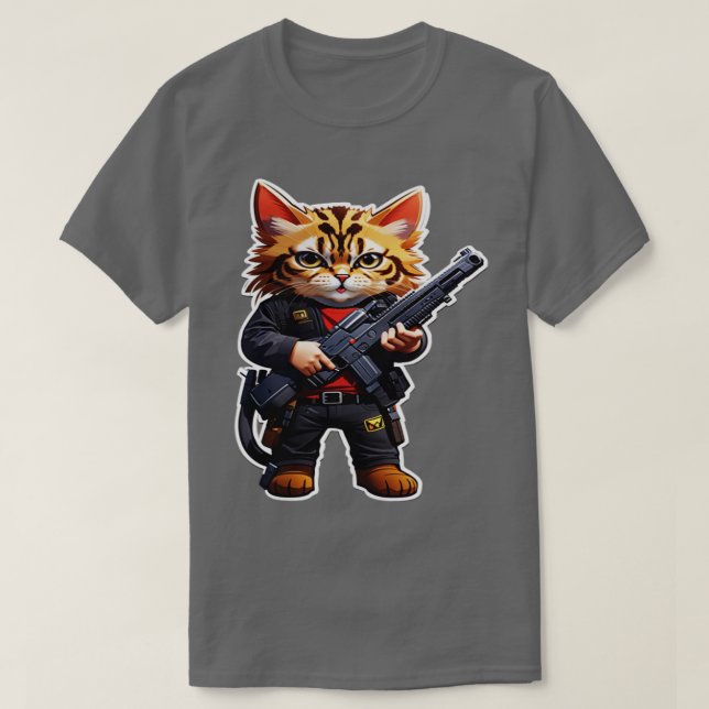Angry Tiny Cat mit Gun 1 T-Shirt (Design vorne)