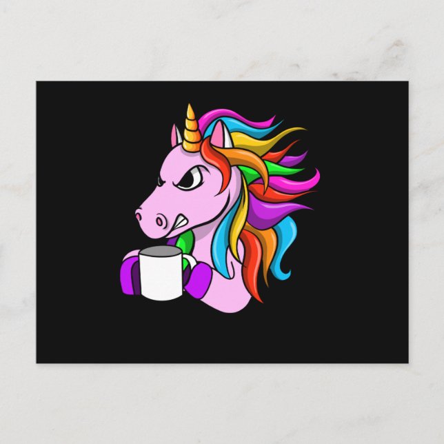 Angry Unicorn mit Kaffee Postkarte (Vorderseite)