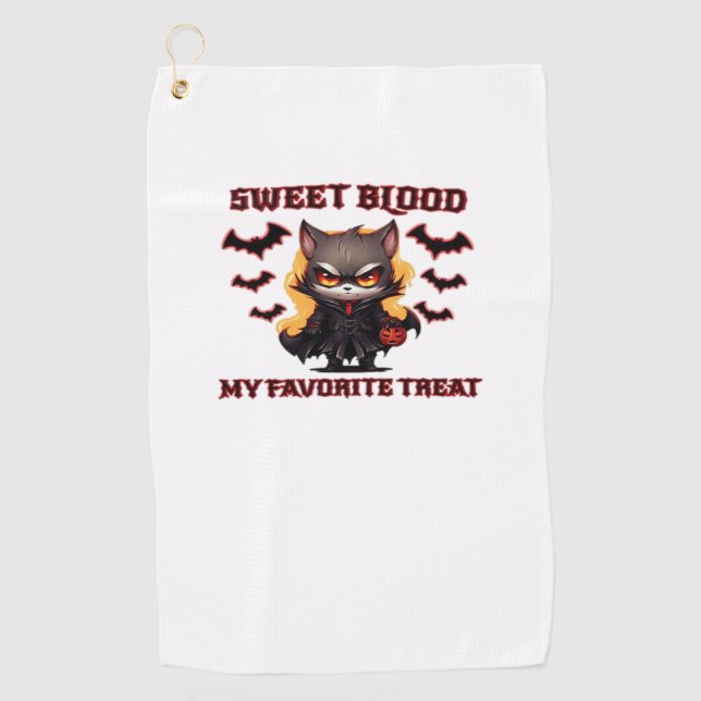 Angry Vampire Cat Craves Sweet Halloween Blood Ove Golfhandtuch (Vorderseite)