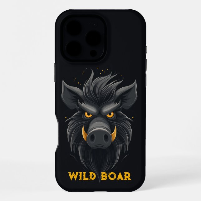 Angry Wild Boar Black iPhone Hülle (Rückseite)