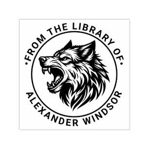 Angry Wolf Head Baring Teeth Library Name Permastempel