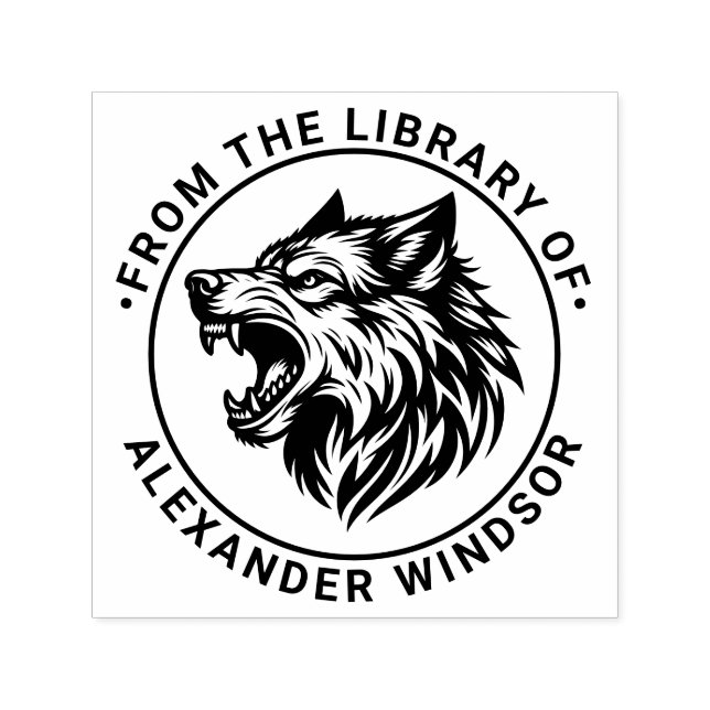 Angry Wolf Head Baring Teeth Library Name Permastempel (Design)