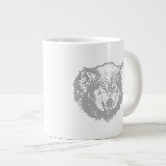 Angry Wolf in Gray Jumbo-Tasse (Vorderseite Rechts)
