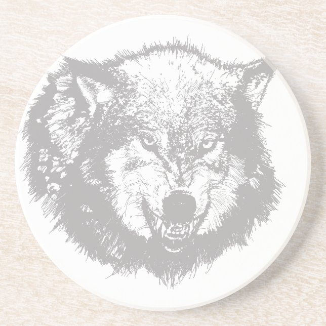 Angry Wolf in Gray Sandstein Untersetzer (Vorne)