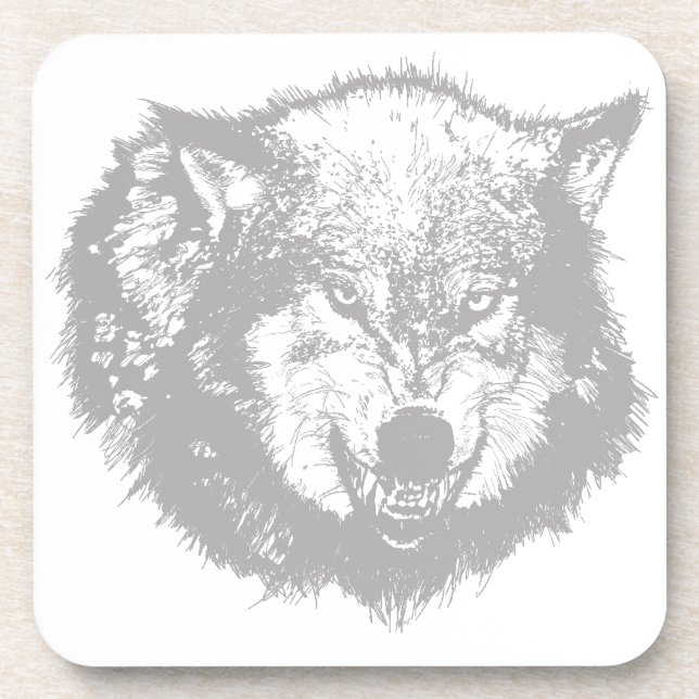 Angry Wolf in Gray Untersetzer (Vorderseite)
