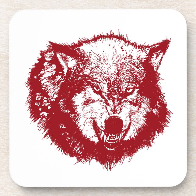 Angry Wolf in Red Getränkeuntersetzer (Vorderseite)