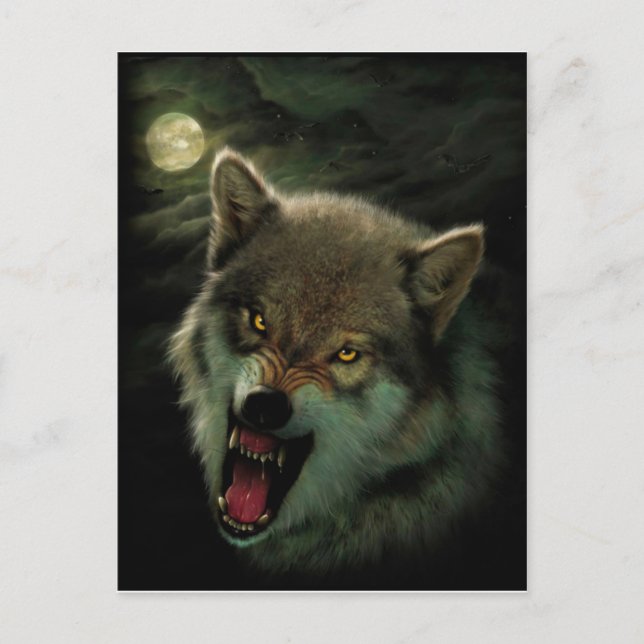Angry Wolf Malerei Postkarte (Vorderseite)