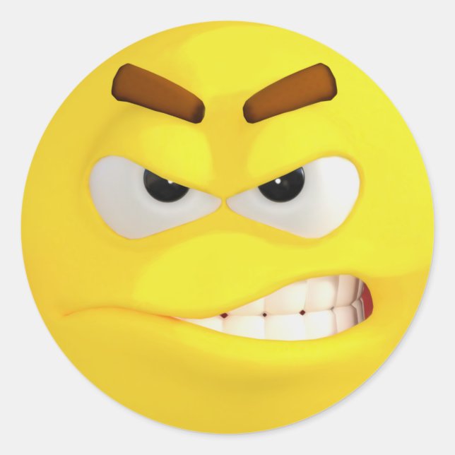 Angry Yellow Emoji Runder Aufkleber (Vorderseite)
