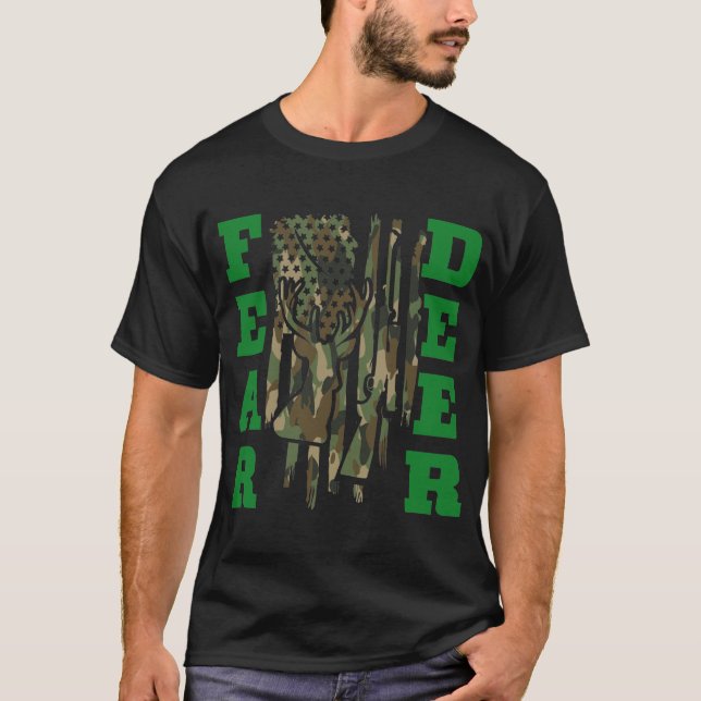 Angst der Hirschen Camouflage Amerikanische Flagge T-Shirt (Vorderseite)