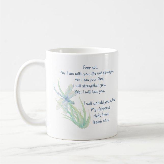Angst nicht, Isaiah Scripture Dragonfly Blau, Grün Kaffeetasse (Links)