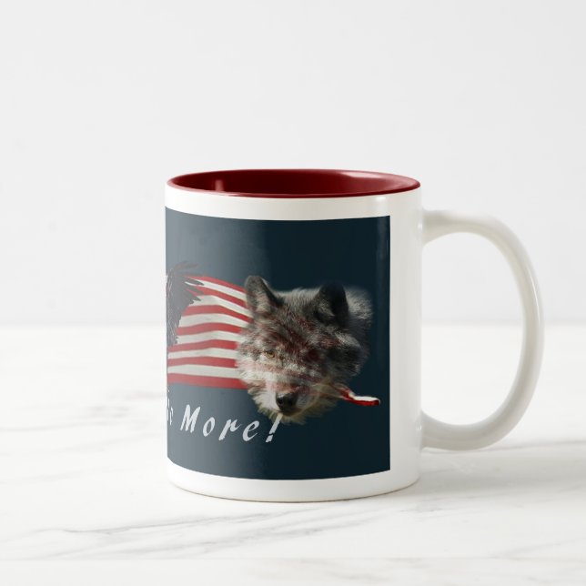 "Angst nicht mehr" Adler, Wolf, Bär und US-Flag Ta Zweifarbige Tasse (Rechts)