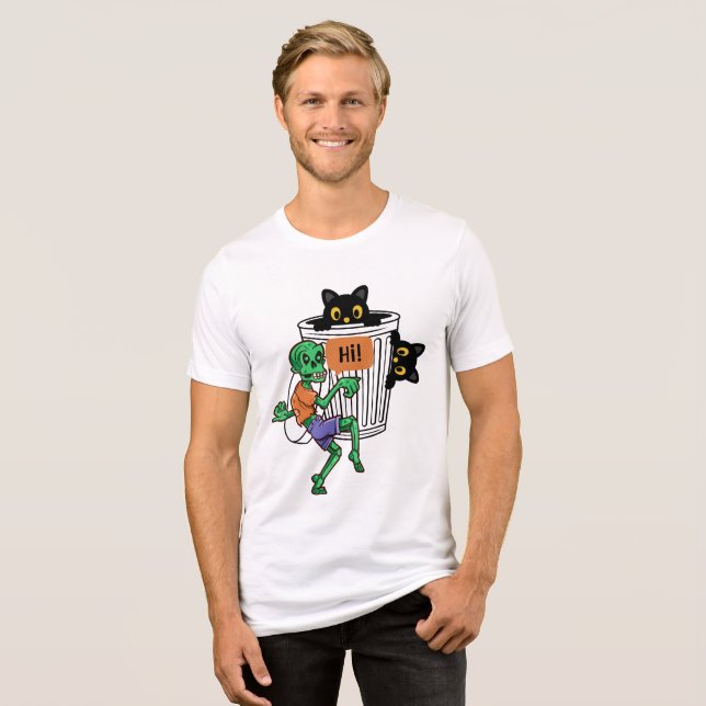Angstkatze Halloween Tri-Blend Shirt (Vorderseite voll)