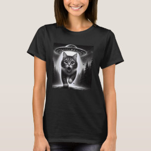 Angstkatze Selfie läuft vor UFO lustige Katze T-Shirt