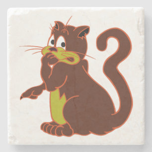 ängstlich dunkel BROWN NAUGHTY CAT Steinuntersetzer