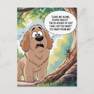 Ängstlicher Hund Lustiger Insekten-Cartoon Postkarte