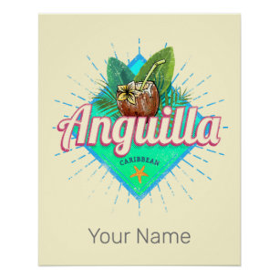 Anguilla Caribbean Retro Urlaub Vintage Insel Poster