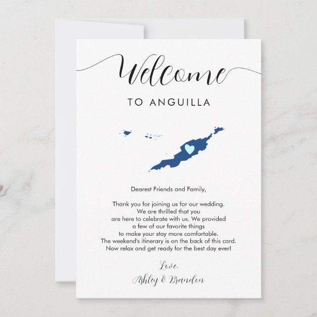 Anguilla Wedding Welcome Letter Itinerary Card (Vorderseite)