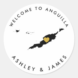 Anguilla Wedding Welcome Sticker Tag Gold & Black