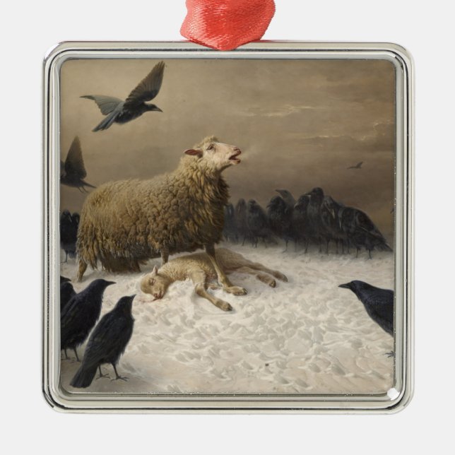 Anguisch: Schafe mit einem toten Lamm Ornament Aus Metall (Vorne)