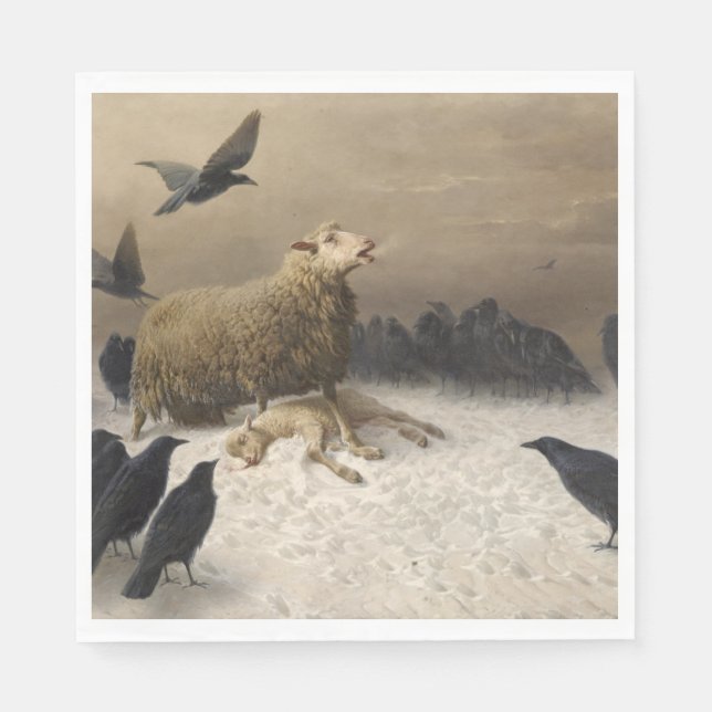 Anguisch: Schafe mit einem toten Lamm Serviette (Vorderseite)