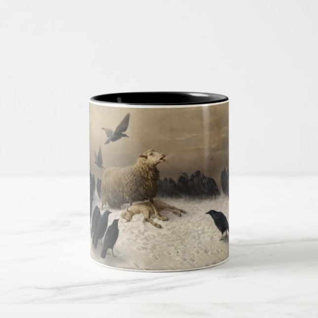 Anguisch: Schafe mit einem toten Lamm Zweifarbige Tasse (Mittel)