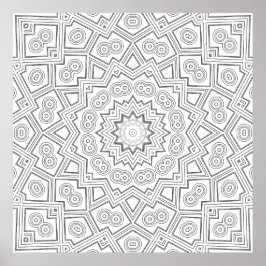 Angular Starburst Mandala Pattern Coloring Art Poster