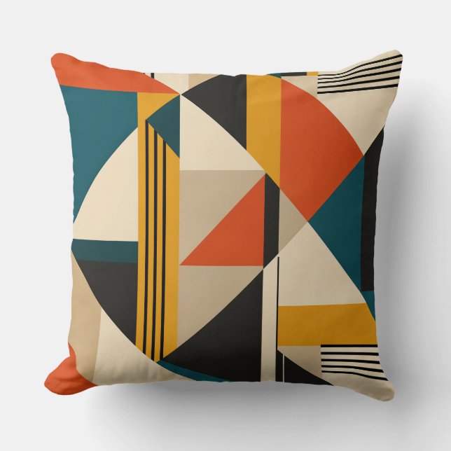 Angular Teal Orange Geometric Modernist Abstract Kissen (Vorderseite)