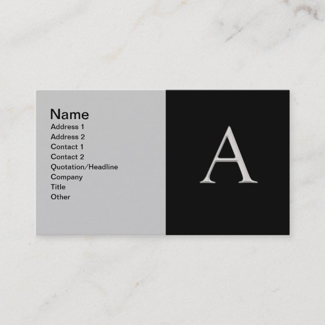 Anheben der Silber Letter "A" Business Card Visitenkarte (Vorderseite)