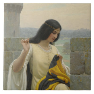 Anheften der Standardflagge (mittelalterliche Frau Fliese