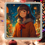 Ani mazing Christmas Anime Pun Ornament Aus Metall<br><div class="desc">Hübsches Anime-Mädchen draußen auf einem Winter Nacht Weihnachtsschmuck .</div>